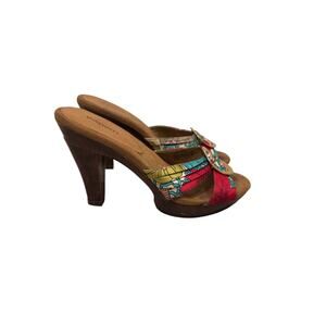 Xhilaration Platform Mule Heels Womens 7 Multicolor Y2K Faux Wood Floral Chunky